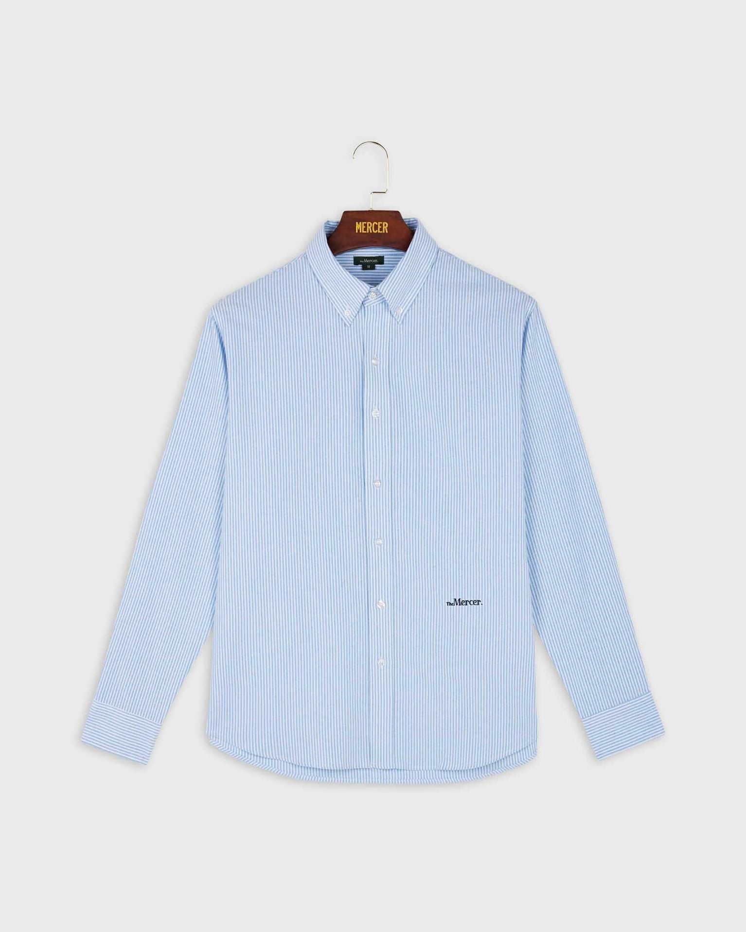 the mercer brand oxford white and blue stripes classic shirt