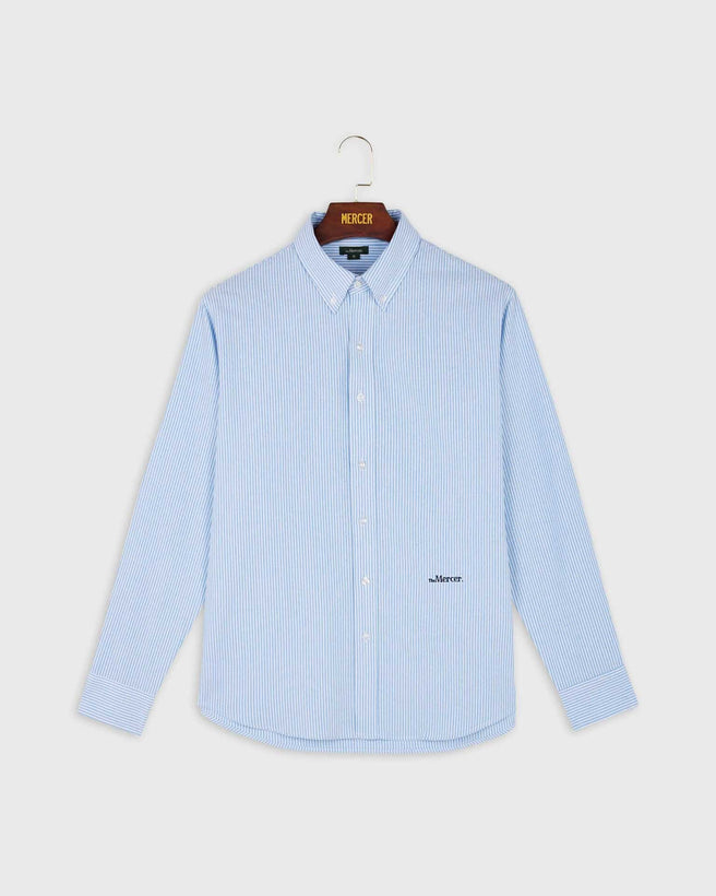 the mercer brand oxford white and blue stripes classic shirt