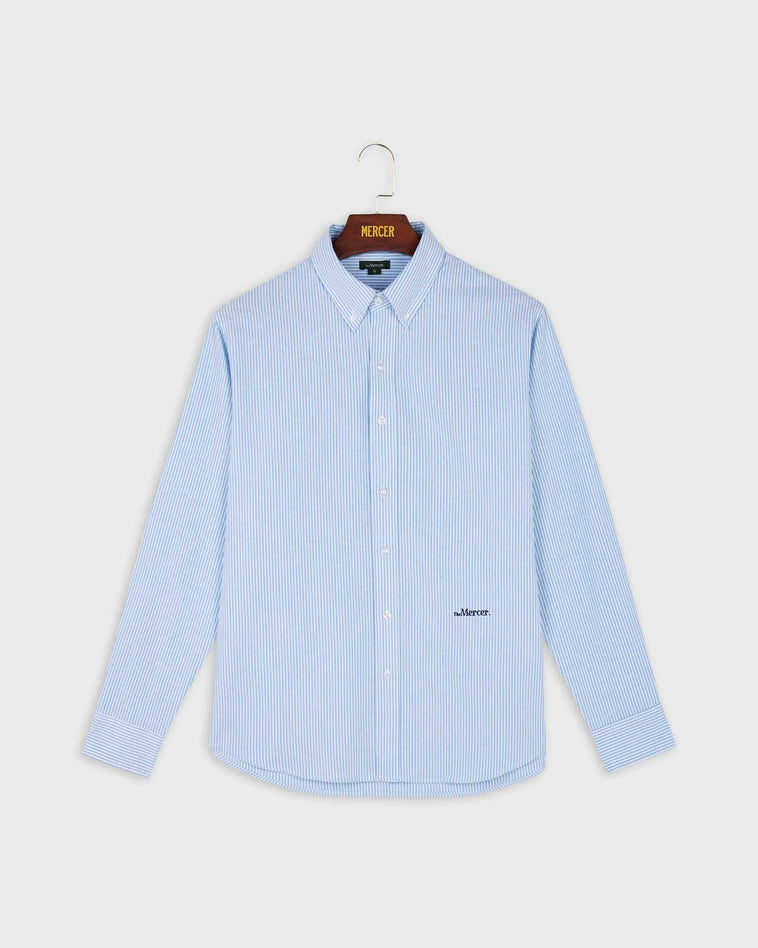 the mercer brand oxford white and blue stripes classic shirt