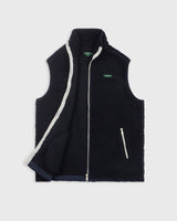 the mercer brand wool bodywarmer navy with green logo