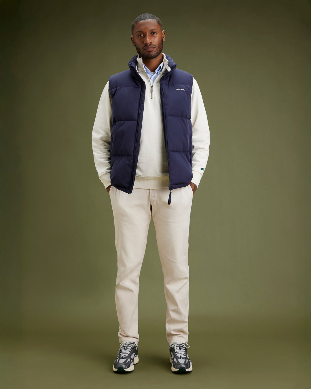 the mercer brand puffer bodywarmer navy 