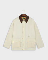 The mercer brand subway jacket off white with brown collar product photo 