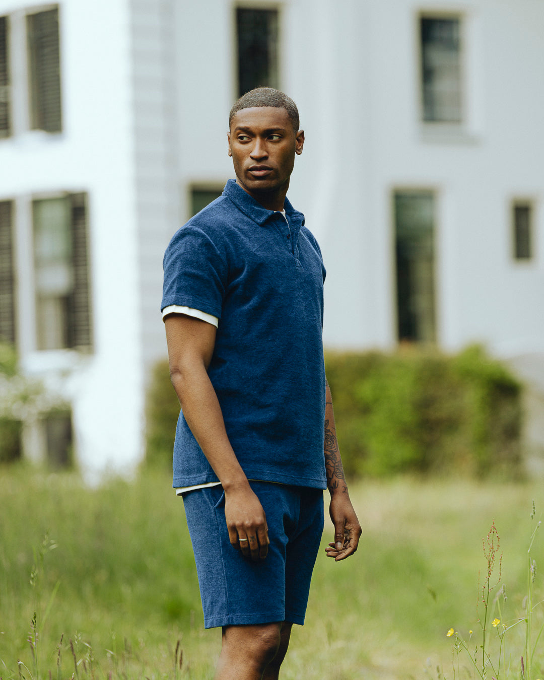 The Mercer Terry toweling Polo | Blue