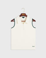 Product photo of the front of The Mercer Tennis polo in off white.