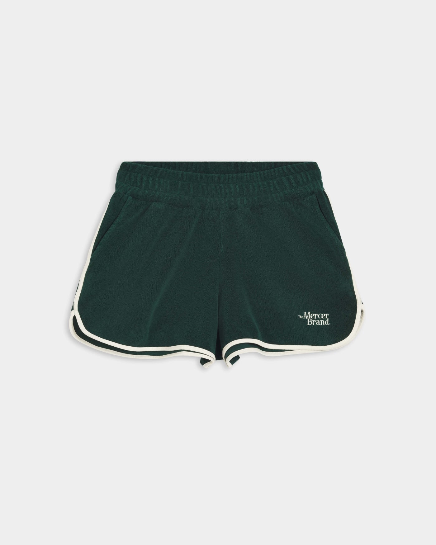Flat lay of The Mercer Terry Short W in green.