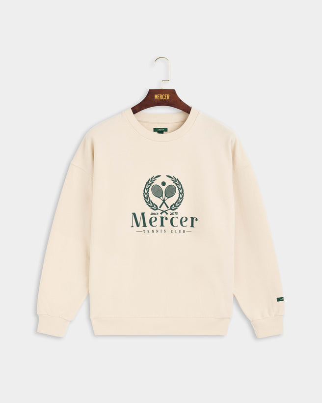 Product photo of the front of The Mercer Tennis Sweat in off white.