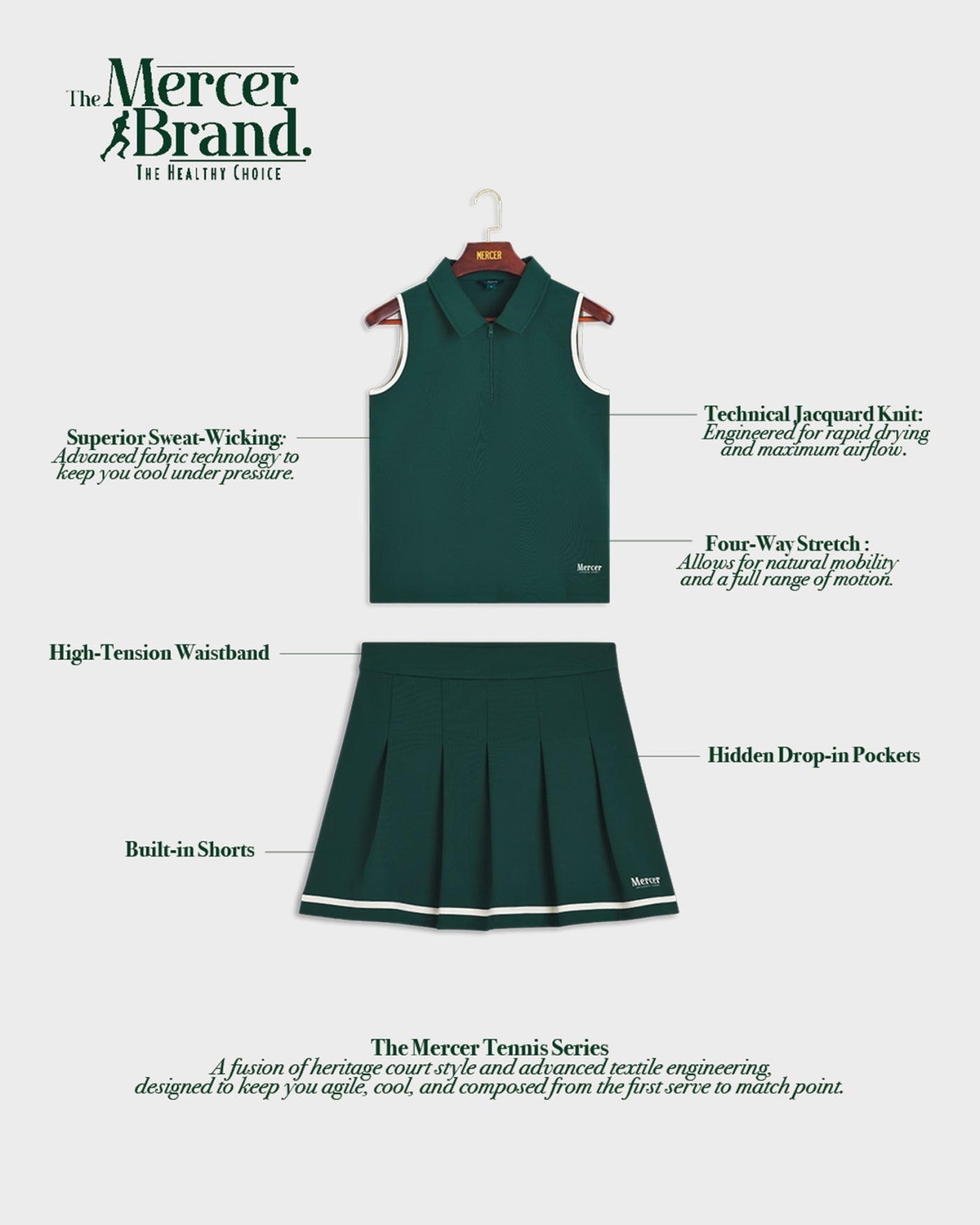 Product photo of The Mercer Tennis Skirt in green.