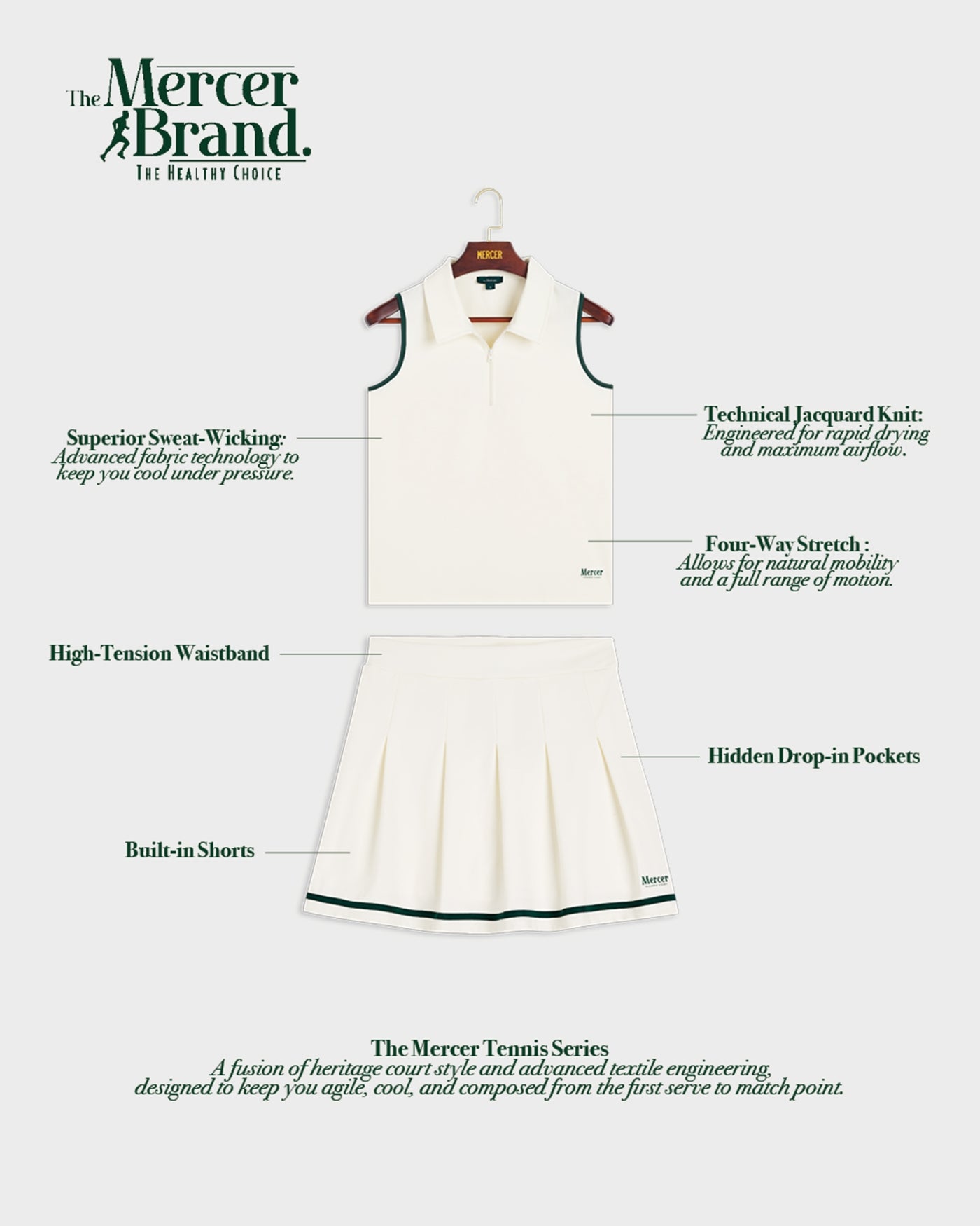 Product photo of The Mercer Tennis Skirt in off white.